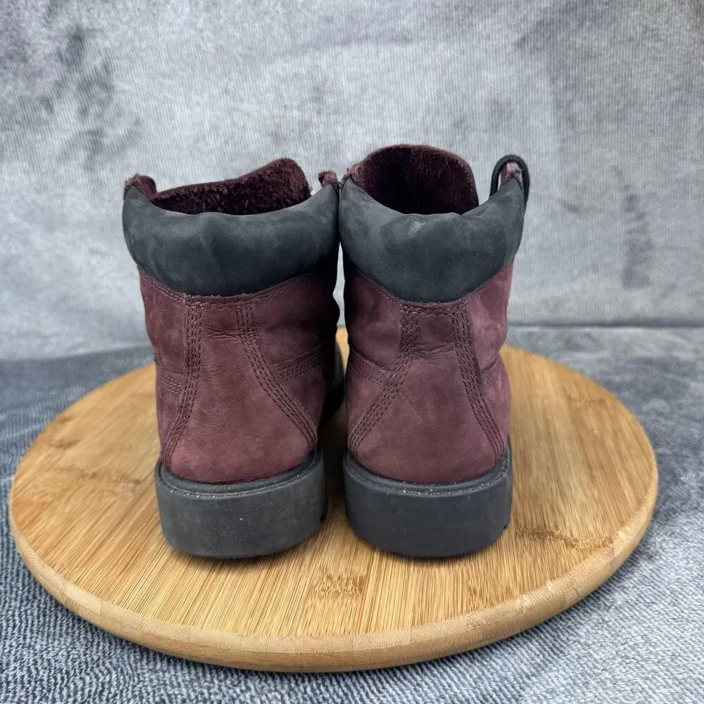 Timberland Boots Boys Size 2 Burgundy 6-Inch Nubuck Lace Up Lug Sole Youth A5Y3W